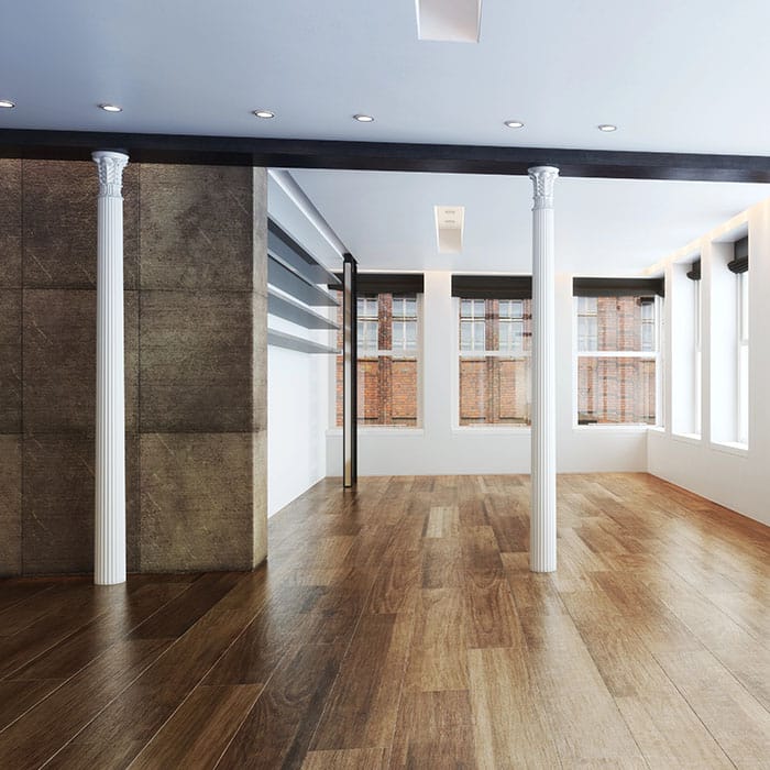 New hardwood flooring in commercial building